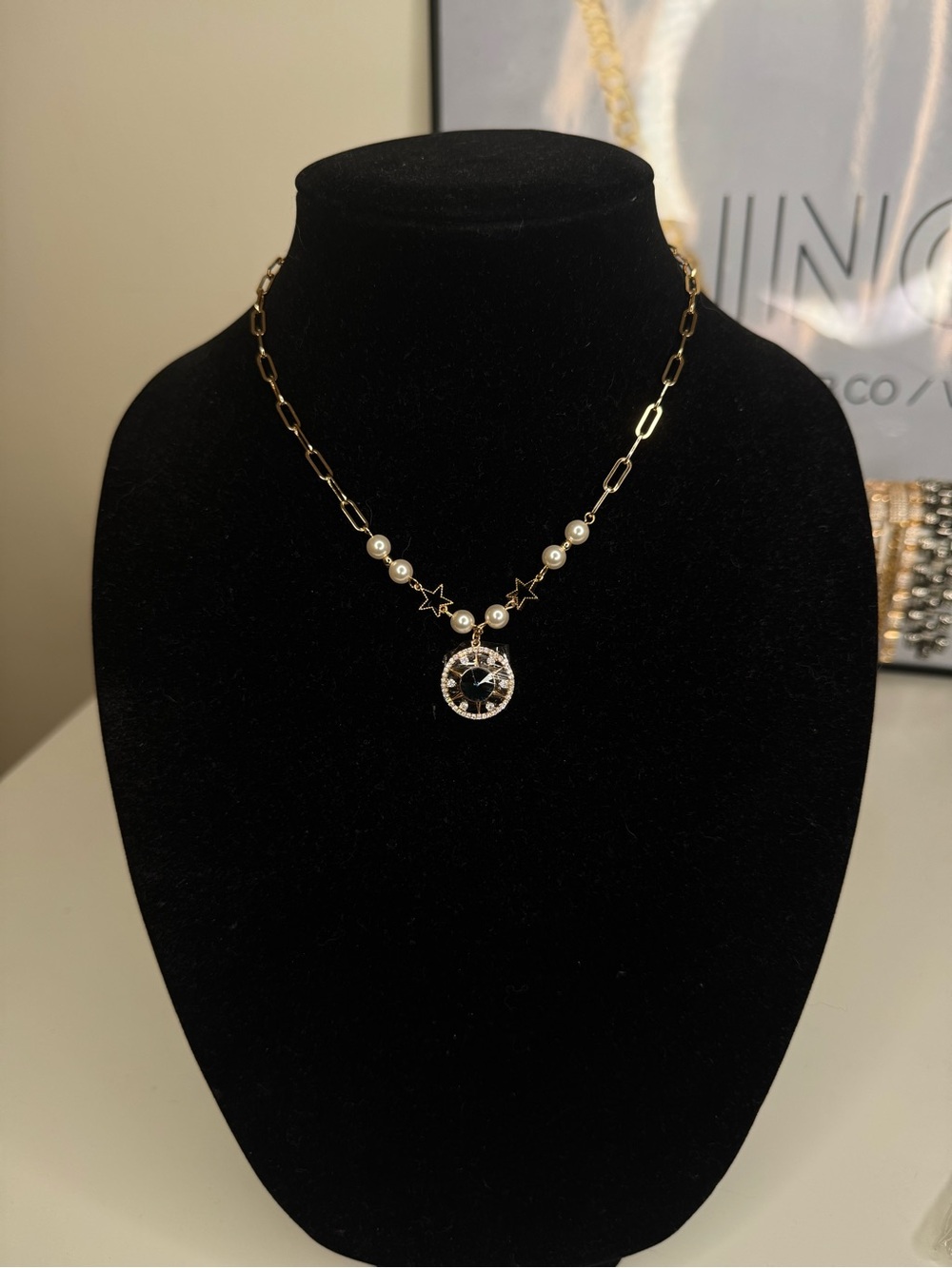 Gold Pearl Star Pendant Necklace NWT